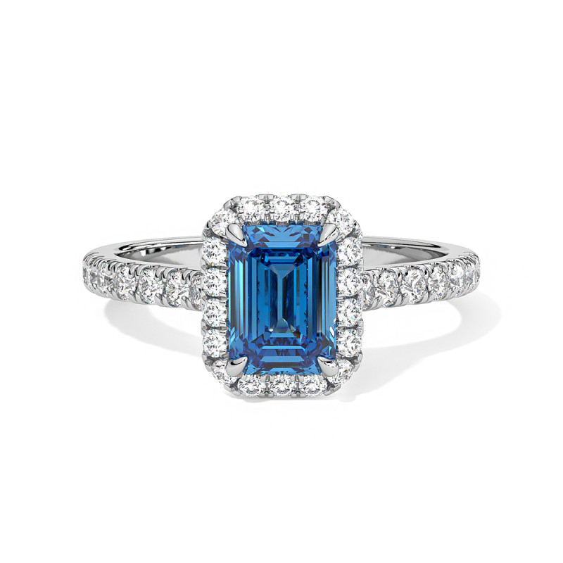 Bague Odéon Diamants Bleu Taille Emeraude