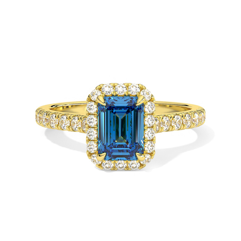 Bague Odéon Diamants Bleu Taille Emeraude