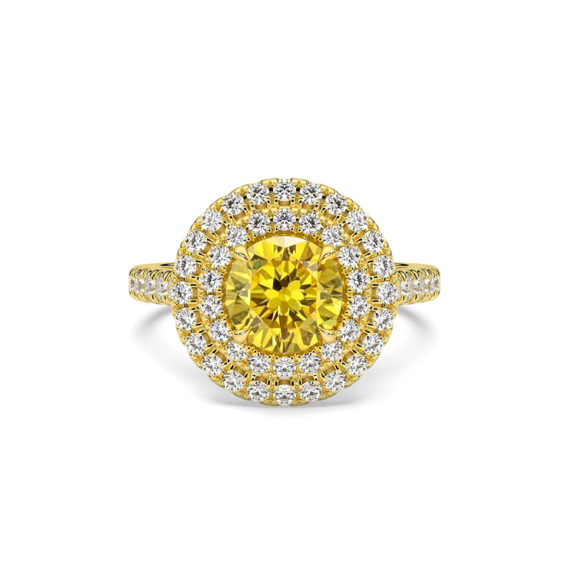 BAGUE ODEON DOUBLE HALO ROND DIAMANT JAUNE