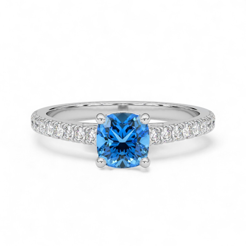 Bague Montaigne Diamant Bleu Coussin