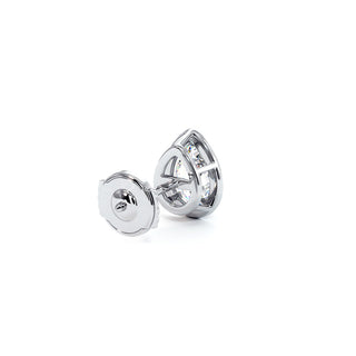 Boucles d'Oreilles Odéon Diamant Poire, halo de diamants de laboratoire, or blanc 18 carats ou platine 950 — Maison Laveran Paris