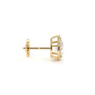 Boucles d'Oreilles Odéon Diamant Poire, halo de diamants de laboratoire, or jaune 18 carats — Maison Laveran Paris