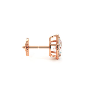Boucles d'Oreilles Odéon Diamant Poire, halo de diamants de laboratoire, or rose 18 carats — Maison Laveran Paris