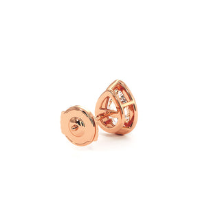 Boucles d'Oreilles Odéon Diamant Poire, halo de diamants de laboratoire, or rose 18 carats — Maison Laveran Paris