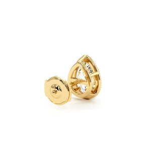 Boucles d'Oreilles Odéon Diamant Poire, halo de diamants de laboratoire, or jaune 18 carats — Maison Laveran Paris