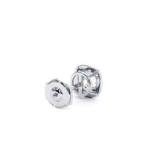 Boucles d'Oreilles Odéon Diamant Coussin, halo de diamants de laboratoire, or blanc 18 carats ou platine 950 — Maison Laveran Paris