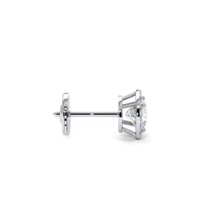 Boucles d'Oreilles Odéon Diamant Coussin, halo de diamants de laboratoire, or blanc 18 carats ou platine 950 — Maison Laveran Paris