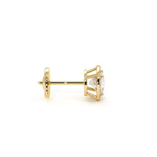 Boucles d'Oreilles Odéon Diamant Coussin, halo de diamants de laboratoire, or jaune 18 carats — Maison Laveran Paris