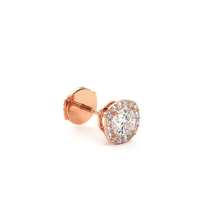 Boucles d'Oreilles Odéon Diamant Coussin, halo de diamants de laboratoire, or rose 18 carats — Maison Laveran Paris