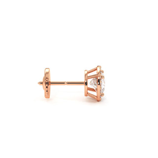 Boucles d'Oreilles Odéon Diamant Coussin, halo de diamants de laboratoire, or rose 18 carats — Maison Laveran Paris