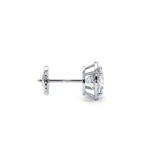 Boucles d'Oreilles Odéon Diamant Coussin, halo de diamants de laboratoire, or blanc 18 carats ou platine 950 — Maison Laveran Paris