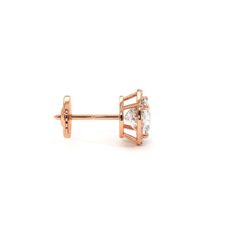 Boucles d'Oreilles Odéon Diamant Coussin, halo de diamants de laboratoire, or rose 18 carats — Maison Laveran Paris