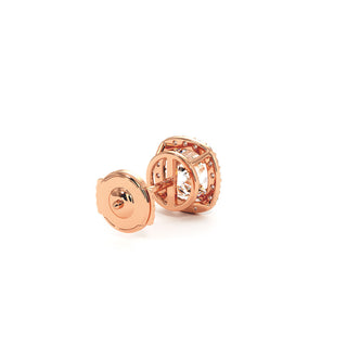 Boucles d'Oreilles Odéon Diamant Coussin, halo de diamants de laboratoire, or rose 18 carats — Maison Laveran Paris