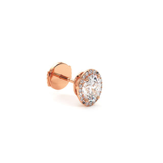 Boucles d'Oreilles Odéon Diamant Ovale, halo de diamants de laboratoire, or rose 18 carats — Maison Laveran Paris