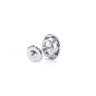 Boucles d'Oreilles Odéon Diamant Ovale, halo de diamants de laboratoire, or blanc 18 carats ou platine 950 — Maison Laveran Paris