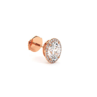 Boucles d'Oreilles Odéon Diamant Ovale, halo de diamants de laboratoire, or rose 18 carats — Maison Laveran Paris