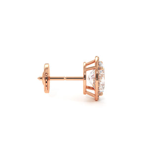 Boucles d'Oreilles Odéon Diamant Ovale, halo de diamants de laboratoire, or rose 18 carats — Maison Laveran Paris