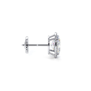 Boucles d'Oreilles Odéon Diamant Ovale, halo de diamants de laboratoire, or blanc 18 carats ou platine 950 — Maison Laveran Paris