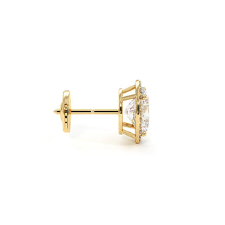 Boucles d'Oreilles Odéon Diamant Ovale, halo de diamants de laboratoire, or jaune 18 carats — Maison Laveran Paris