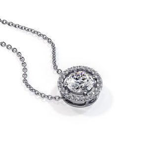 Pendentif Vendôme Diamant Rond, diamants de laboratoire, or blanc 18 carats ou platine 950 — Maison Laveran Paris