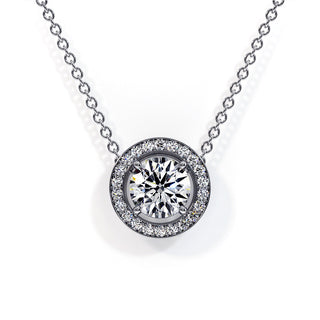 Pendentif Georges V Diamant Rond, diamants de laboratoire, or blanc 18 carats ou platine 950 — Maison Laveran Paris