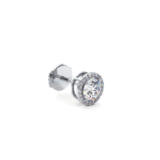 Boucles d'Oreilles Odéon Diamant Rond, halo de diamants de laboratoire, or blanc 18 carats ou platine 950 — Maison Laveran Paris