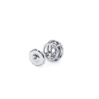 Boucles d'Oreilles Odéon Diamant Rond, halo de diamants de laboratoire, or blanc 18 carats ou platine 950 — Maison Laveran Paris