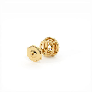 Boucles d'Oreilles Odéon Diamant Rond, halo de diamants de laboratoire, or jaune 18 carats — Maison Laveran Paris