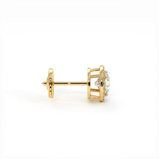 Boucles d'Oreilles Odéon Diamant Rond, halo de diamants de laboratoire, or jaune 18 carats — Maison Laveran Paris