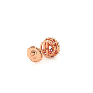 Boucles d'Oreilles Odéon Diamant Rond, halo de diamants de laboratoire, or rose 18 carats — Maison Laveran Paris