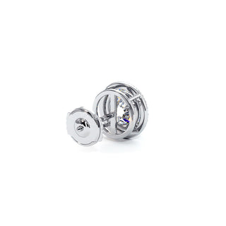 Boucles d'Oreilles Odéon Diamant Rond, halo de diamants de laboratoire, or blanc 18 carats ou platine 950 — Maison Laveran Paris
