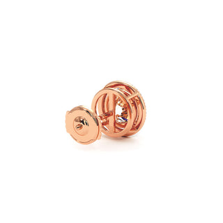 Boucles d'Oreilles Odéon Diamant Rond, halo de diamants de laboratoire, or rose 18 carats — Maison Laveran Paris