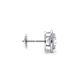 Boucles d'Oreilles Odéon Diamant Rond, halo de diamants de laboratoire, or blanc 18 carats ou platine 950 — Maison Laveran Paris