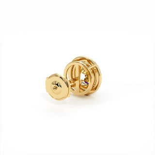 Boucles d'Oreilles Odéon Diamant Rond, halo de diamants de laboratoire, or jaune 18 carats — Maison Laveran Paris