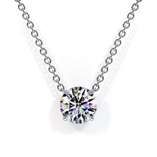Pendentif Diamant Montaigne Rond, diamants de laboratoire, or blanc 18 carats ou platine 950 — Maison Laveran Paris