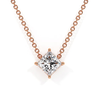 Pendentif Diamant Montaigne Princesse, diamants de laboratoire, or rose 18 carats — Maison Laveran Paris