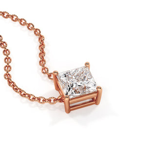 Pendentif Diamant Montaigne Princesse, diamants de laboratoire, or rose 18 carats — Maison Laveran Paris