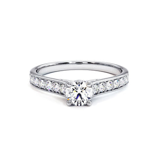 Solitaire Georges V, diamant de laboratoire sur jonc pavé, or blanc 18 carats ou platine 950 — Maison Laveran Paris