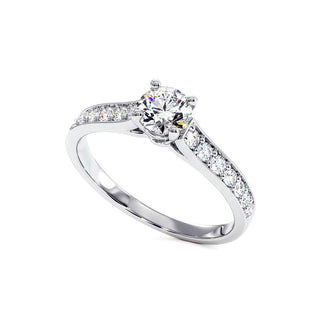 Solitaire Georges V, diamant de laboratoire sur jonc pavé, or blanc 18 carats ou platine 950 — Maison Laveran Paris