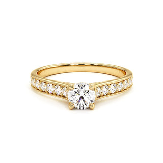 Solitaire Georges V, diamant de laboratoire sur jonc pavé, or jaune 18 carats — Maison Laveran Paris