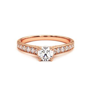 Solitaire Georges V, diamant de laboratoire sur jonc pavé, or rose 18 carats — Maison Laveran Paris