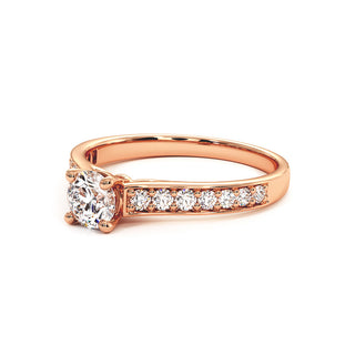 Solitaire Georges V, diamant de laboratoire sur jonc pavé, or rose 18 carats — Maison Laveran Paris