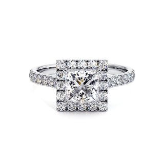 Bague Odéon Diamant Princesse, halo de diamants de laboratoire, or blanc 18 carats ou platine 950 — Maison Laveran Paris
