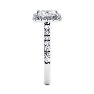 Bague Odéon Diamant Princesse, halo de diamants de laboratoire, or blanc 18 carats ou platine 950 — Maison Laveran Paris