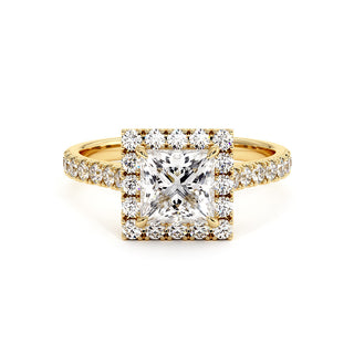 Bague Odéon Diamant Princesse, halo de diamants de laboratoire, or jaune 18 carats — Maison Laveran Paris