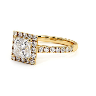 Bague Odéon Diamant Princesse, halo de diamants de laboratoire, or jaune 18 carats — Maison Laveran Paris