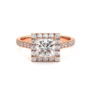 Bague Odéon Diamant Princesse, halo de diamants de laboratoire, or rose 18 carats — Maison Laveran Paris