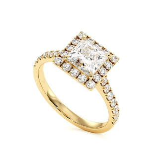 Bague Odéon Diamant Princesse, halo de diamants de laboratoire, or jaune 18 carats — Maison Laveran Paris