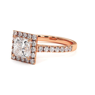Bague Odéon Diamant Princesse, halo de diamants de laboratoire, or rose 18 carats — Maison Laveran Paris