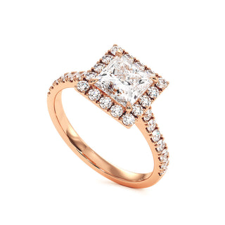 Bague Odéon Diamant Princesse, halo de diamants de laboratoire, or rose 18 carats — Maison Laveran Paris